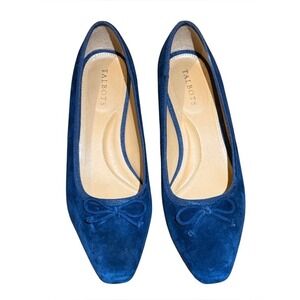 Talbots Navy Blue Suede Square Toe Block Heel Bow Pumps Shoes Womens 10M